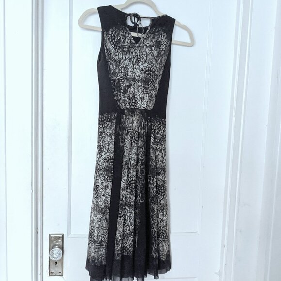 Fuzzi Italy Boutique Mesh Lace Pattern Sleeveless Midi Dress Black White Size XS - Picture 5 of 6